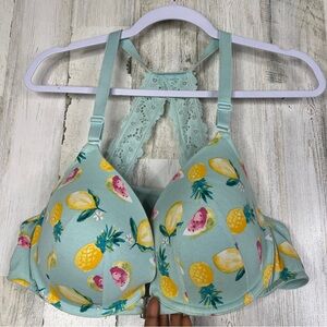 Cacique Bra 44C Womens Boost Plunge Floral Bra‎ Pastel Blue